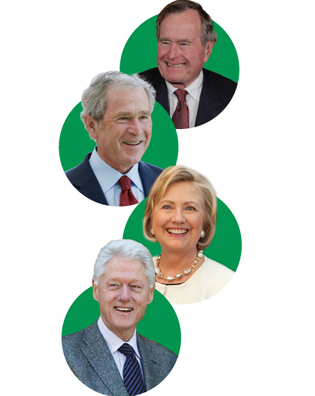 G. W. Bush, G. H. W. Bush, & W. Clinton: AP Images; H. Clinton: Mark Ostow